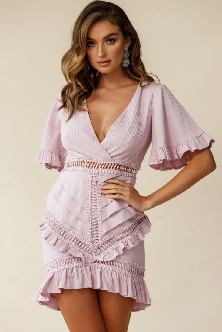 Walk This Way Short Sleeve Ruffle Detail Dress Blush - Image 4