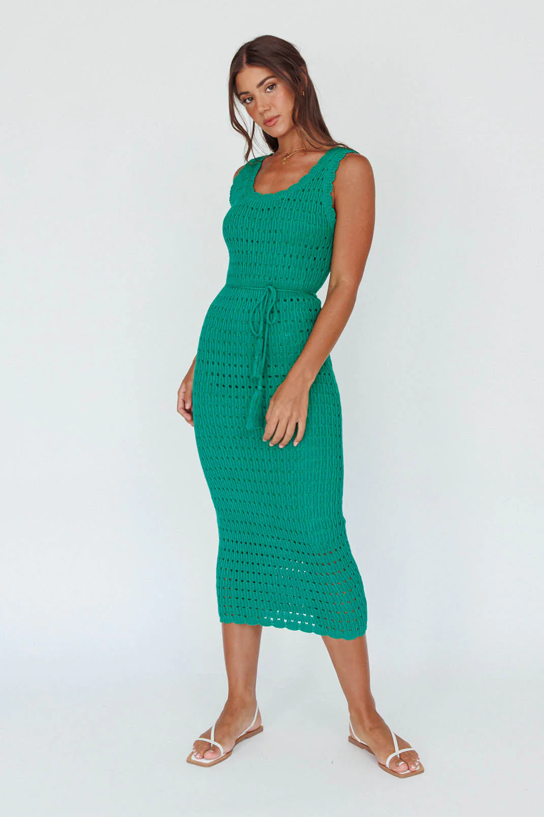 Wander Lust Crochet Midi Dress Green - Image 3