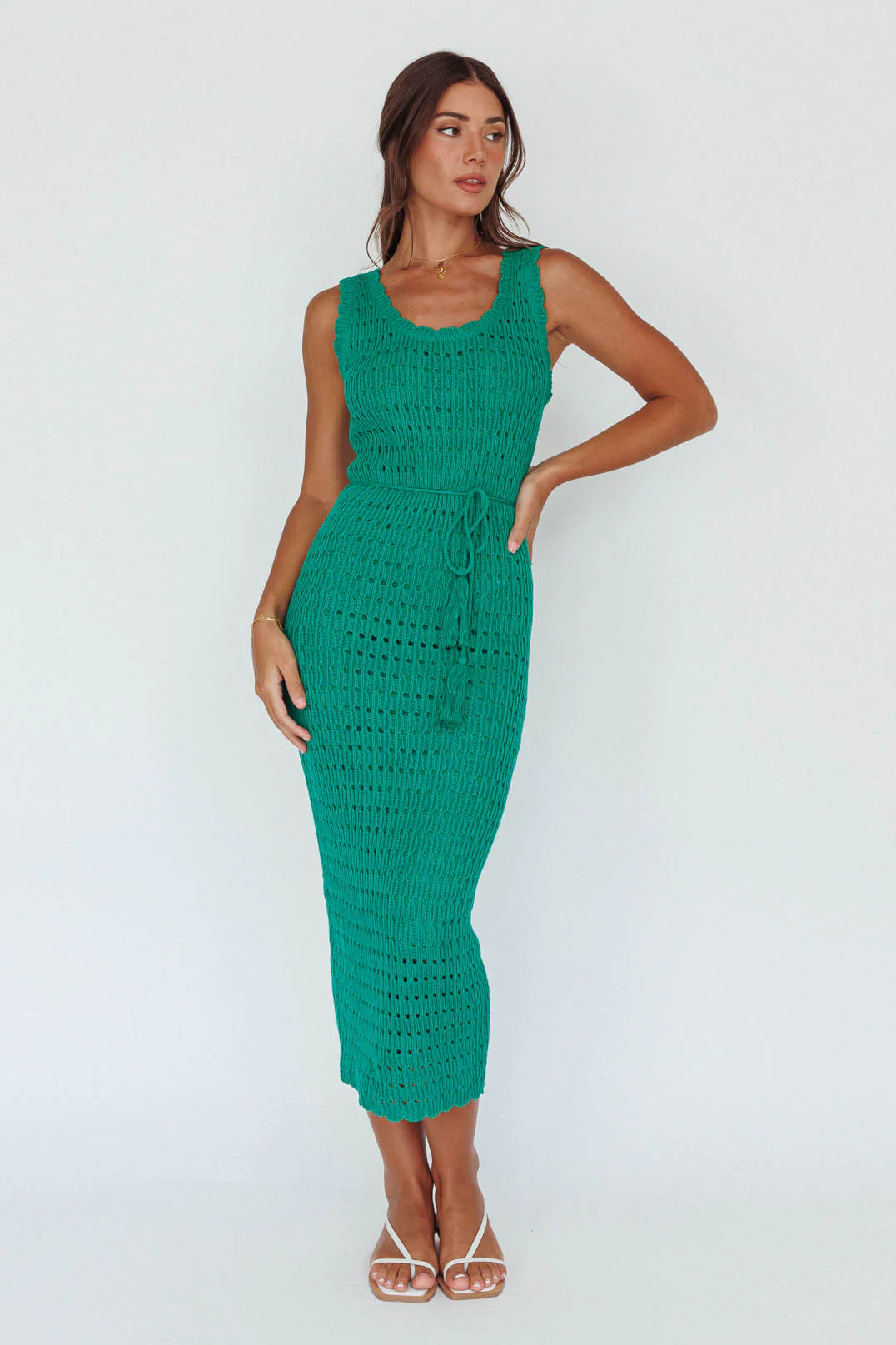 Wander Lust Crochet Midi Dress Green - Image 7