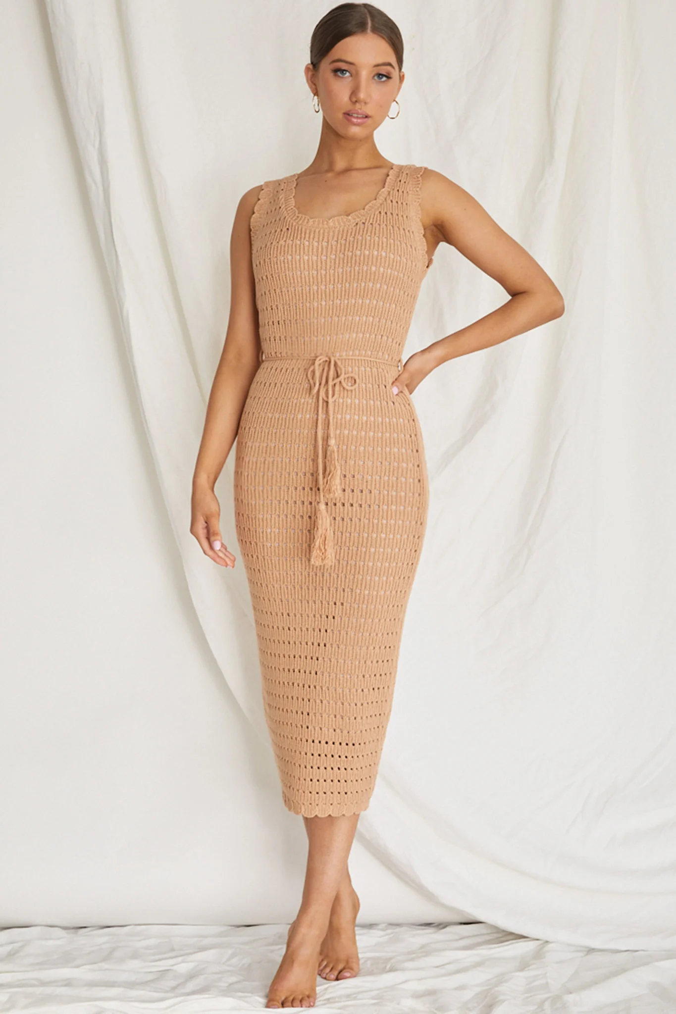 Wander Lust Crochet Midi Dress Mocha - Image 3