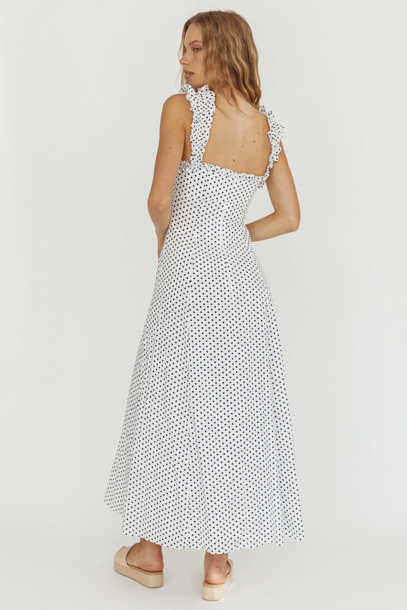 Warrior Sun Frill Strap Maxi Dress Navy Spot - Image 2