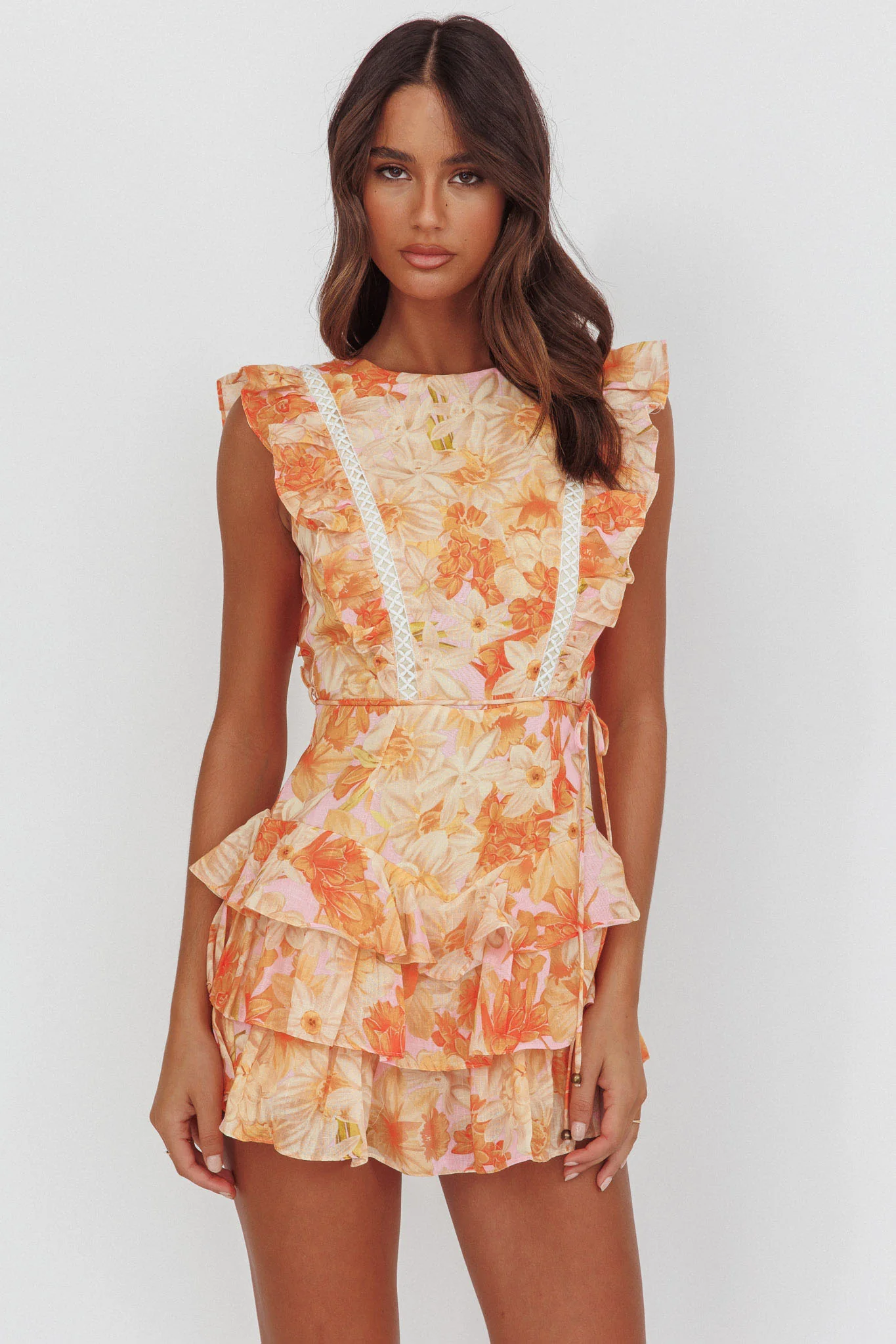 Weekend Muse Sleeveless Layered Frill Romper Flowers Yellow - Image 5