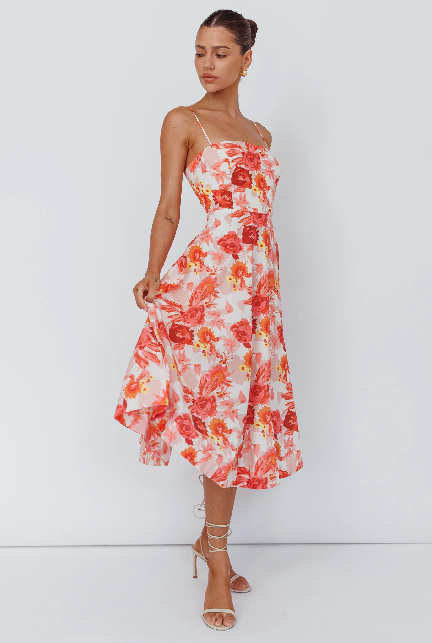 Weekender Spaghetti Strap Midi Dress Floral Peach - Image 3