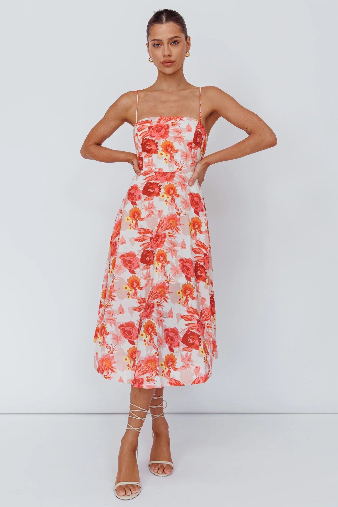 Weekender Spaghetti Strap Midi Dress Floral Peach - Image 5
