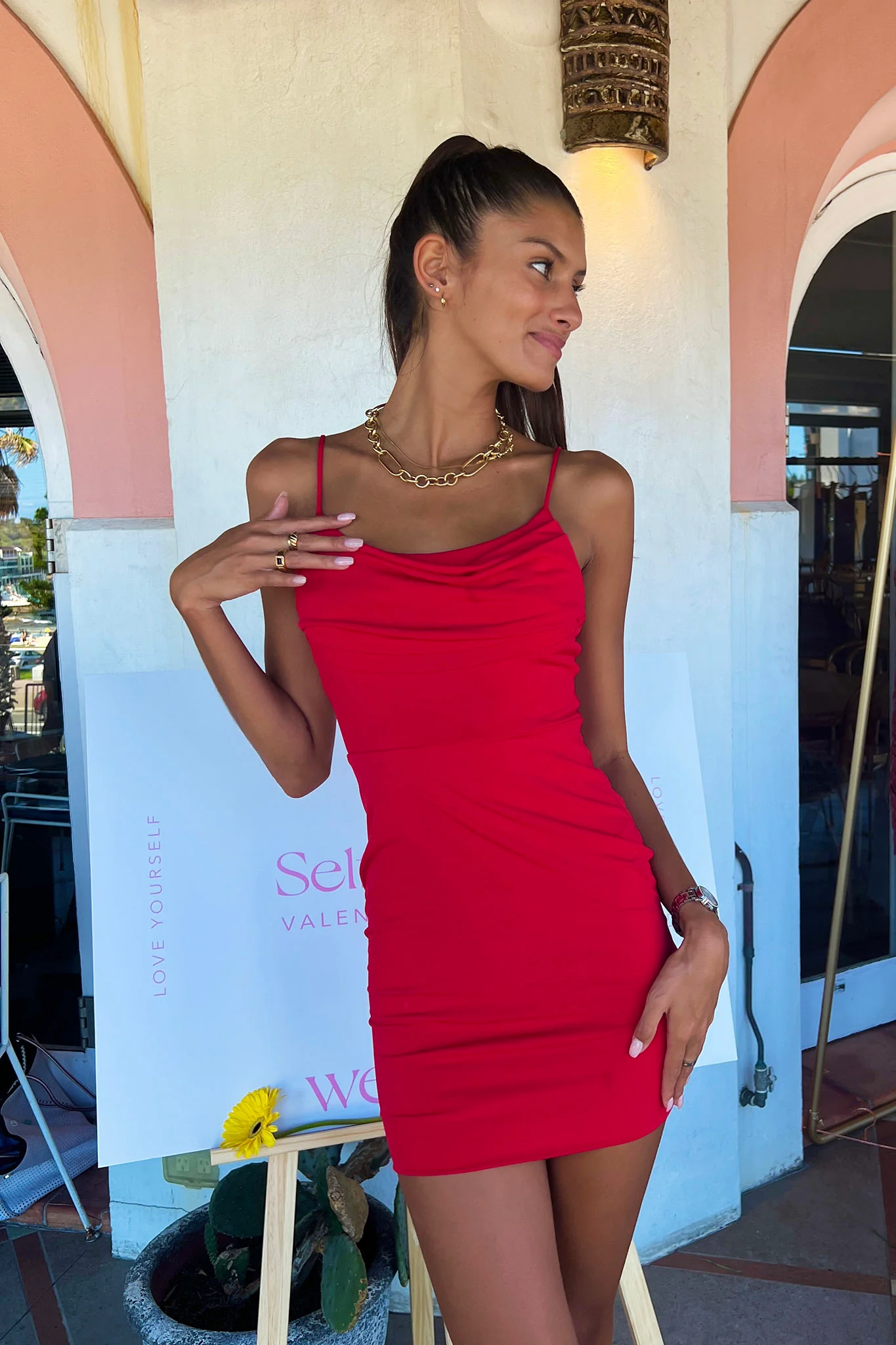 Well Versed Cowl Neck Bodycon Mini Dress Red - Image 6