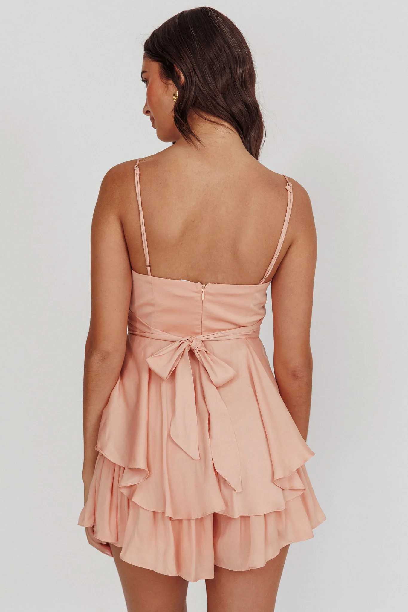 Well Versed Cowl Neck Flounce Romper Peach - Image 2
