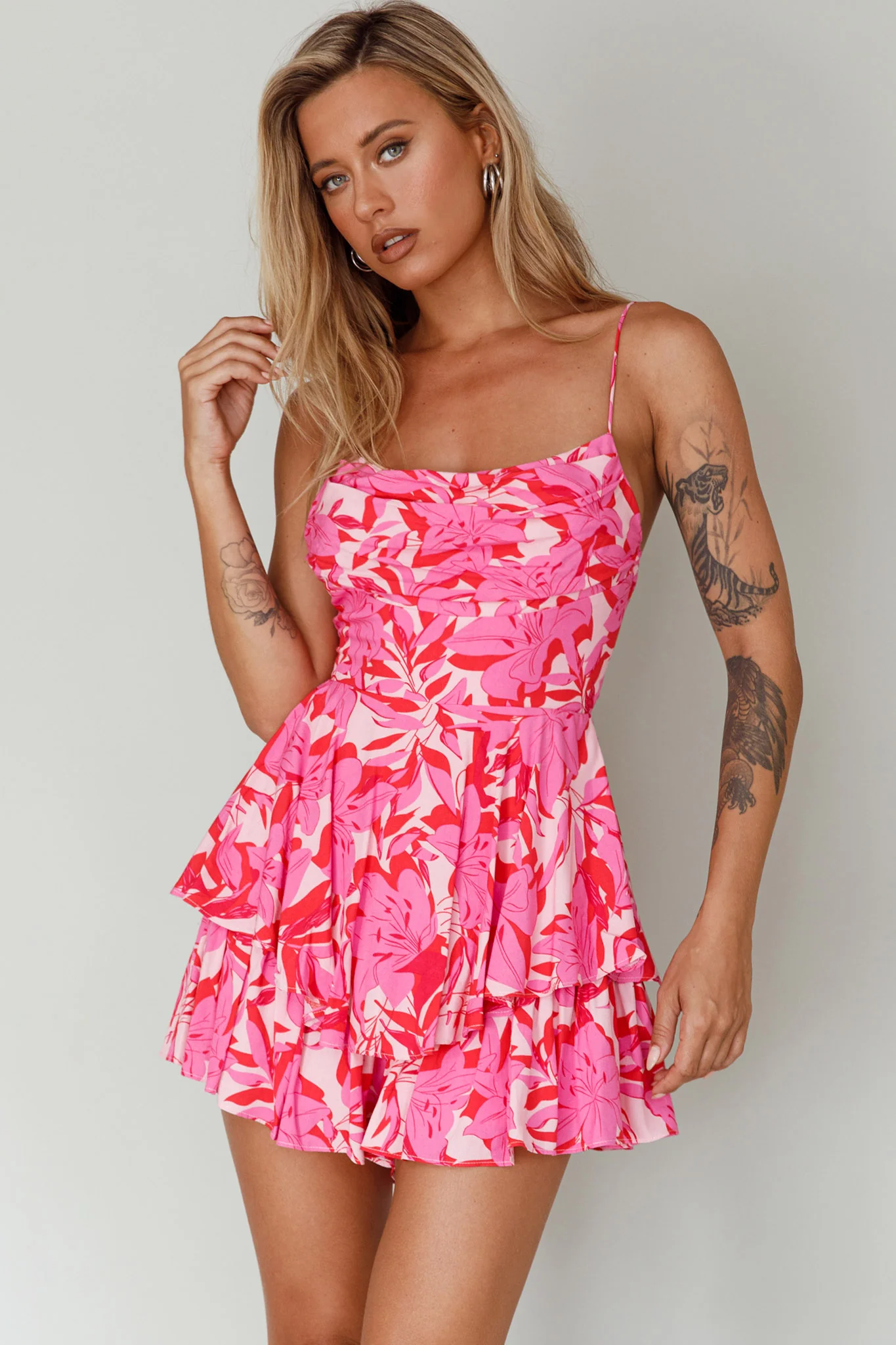 Well Versed Cowl Neckline Flounce Romper Lily Pink - Image 8