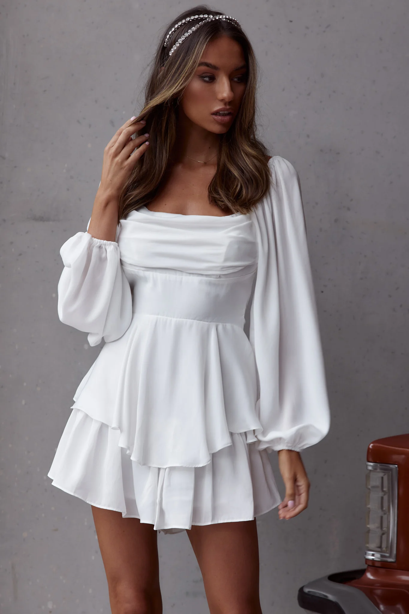 Well Versed Long Sleeve Flounce Romper White - Image 4