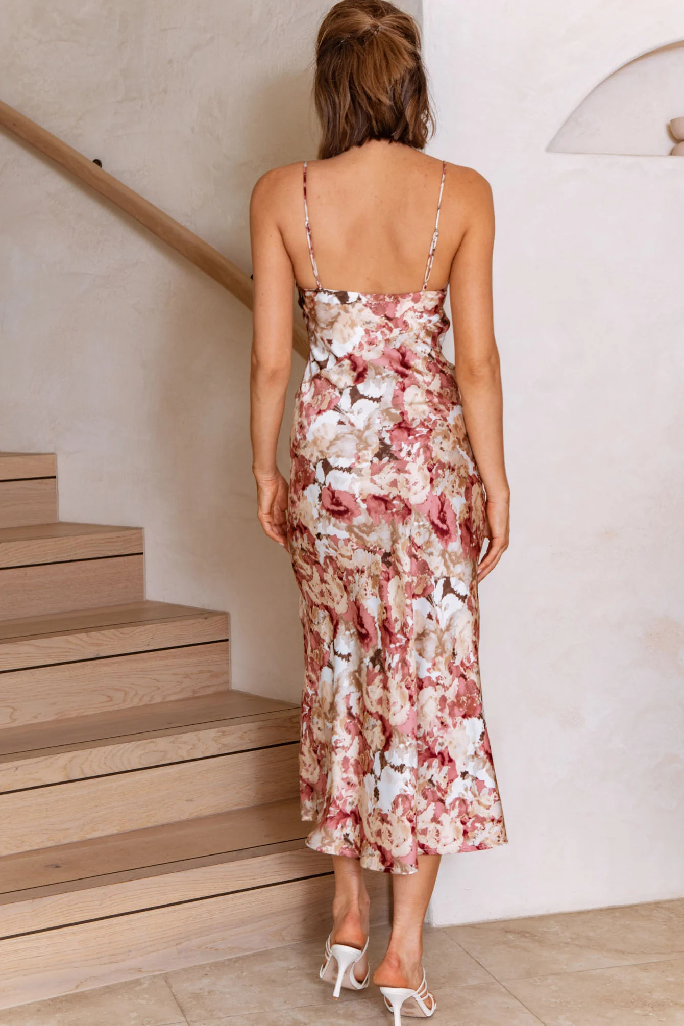 Well Versed Pleated Bust Front Split Dress Floral Abstract Print Rose - Image 2