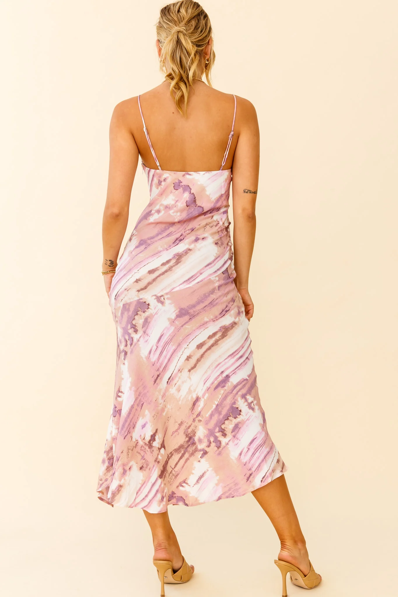 Well Versed Pleated Bust Front Split Dress Purple Multi - Image 2