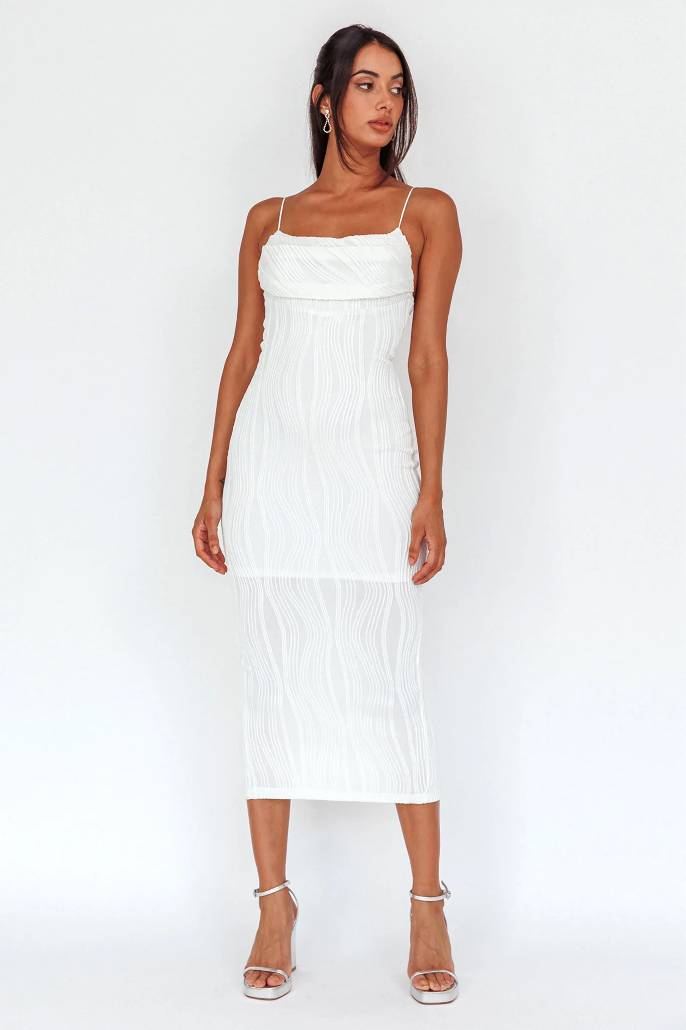 Well Versed Pleated Bust Textured Maxi Dress Off White - Image 5