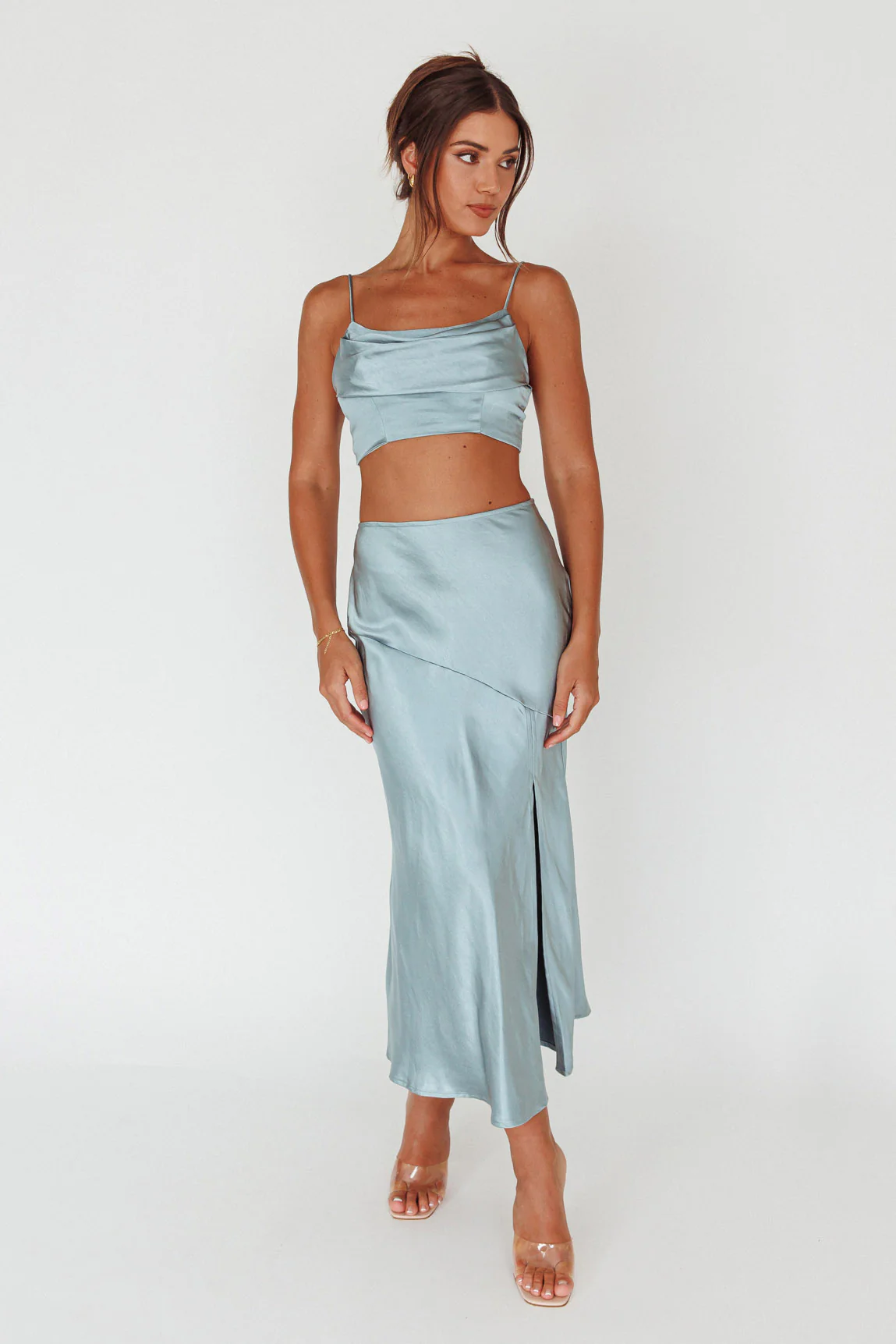 Well Versed Split Midi Skirt Sage - Image 3