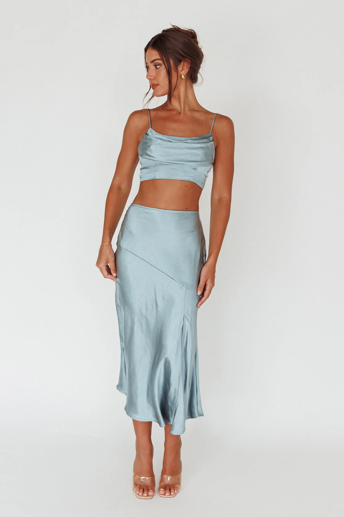 Well Versed Split Midi Skirt Sage - Image 5