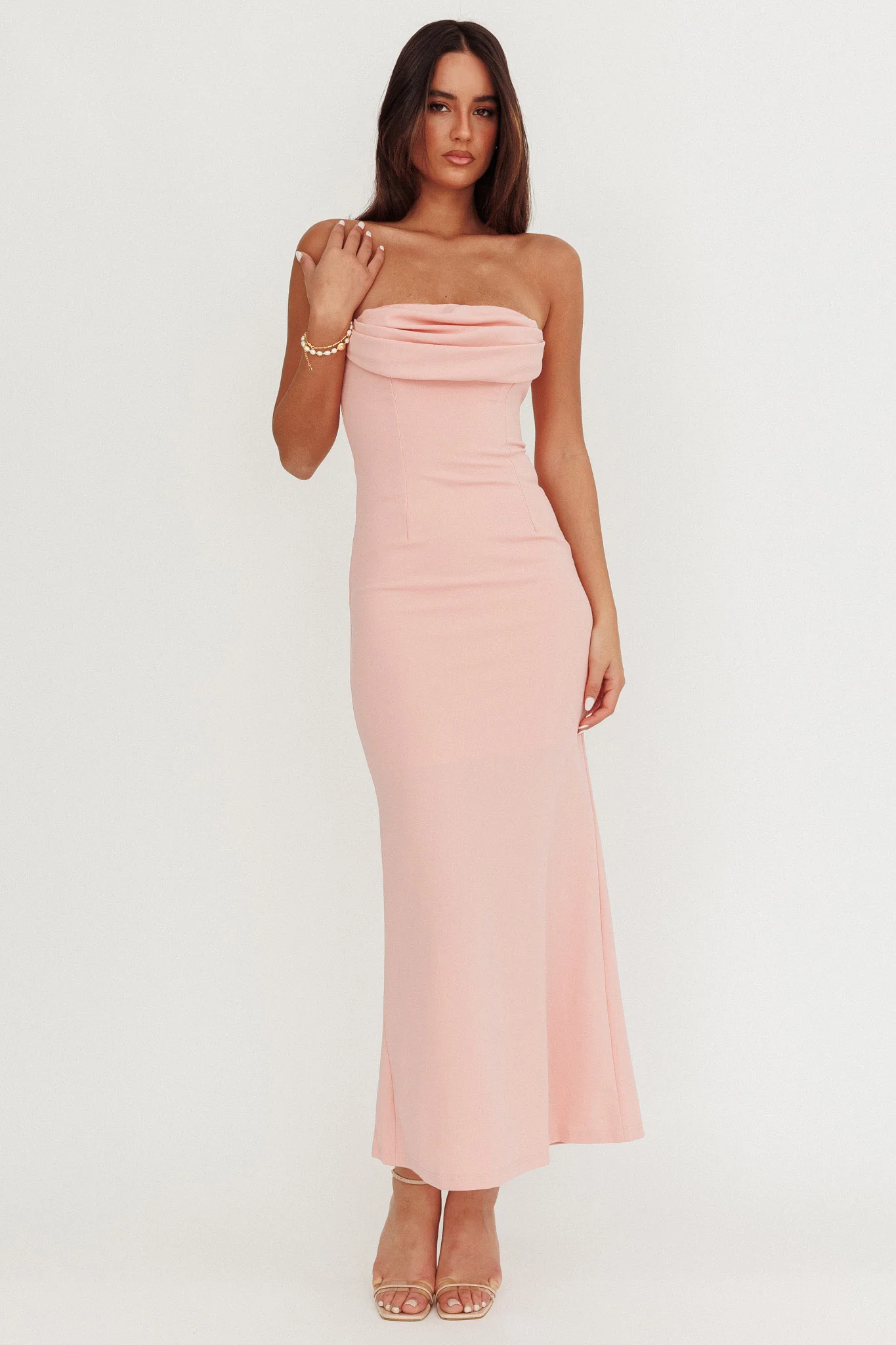 Well Versed Strapless Pleat Bust Maxi Dress Pink - Image 5