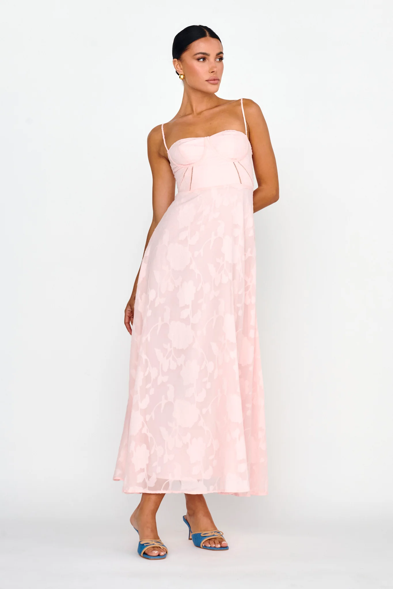 Well Wishing Textured Laced Back Midi Dress Pink - Image 3
