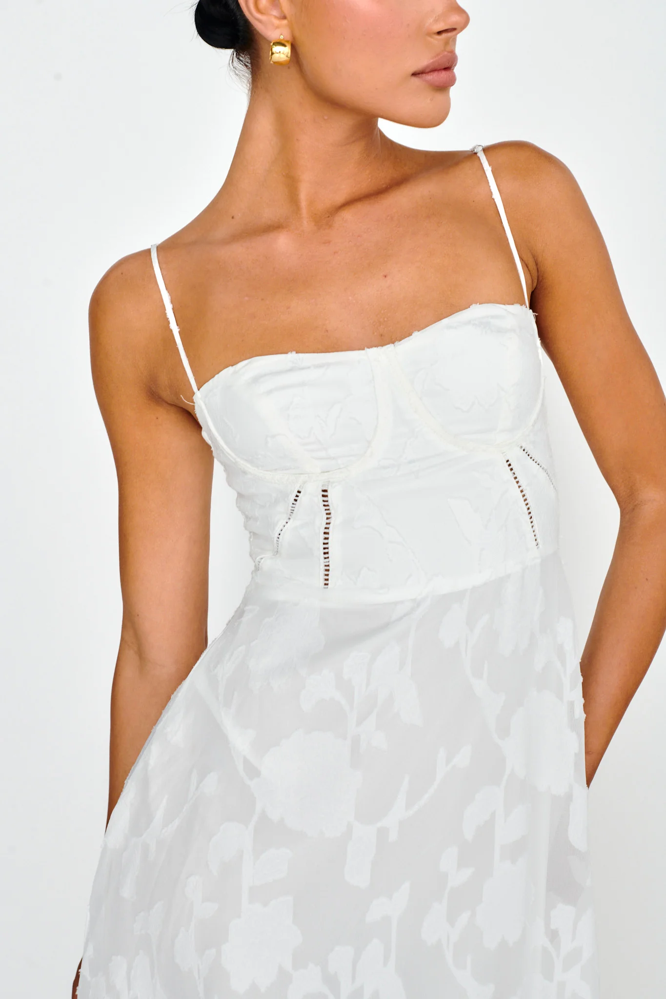Well Wishing Textured Laced Back Midi Dress White - Image 5