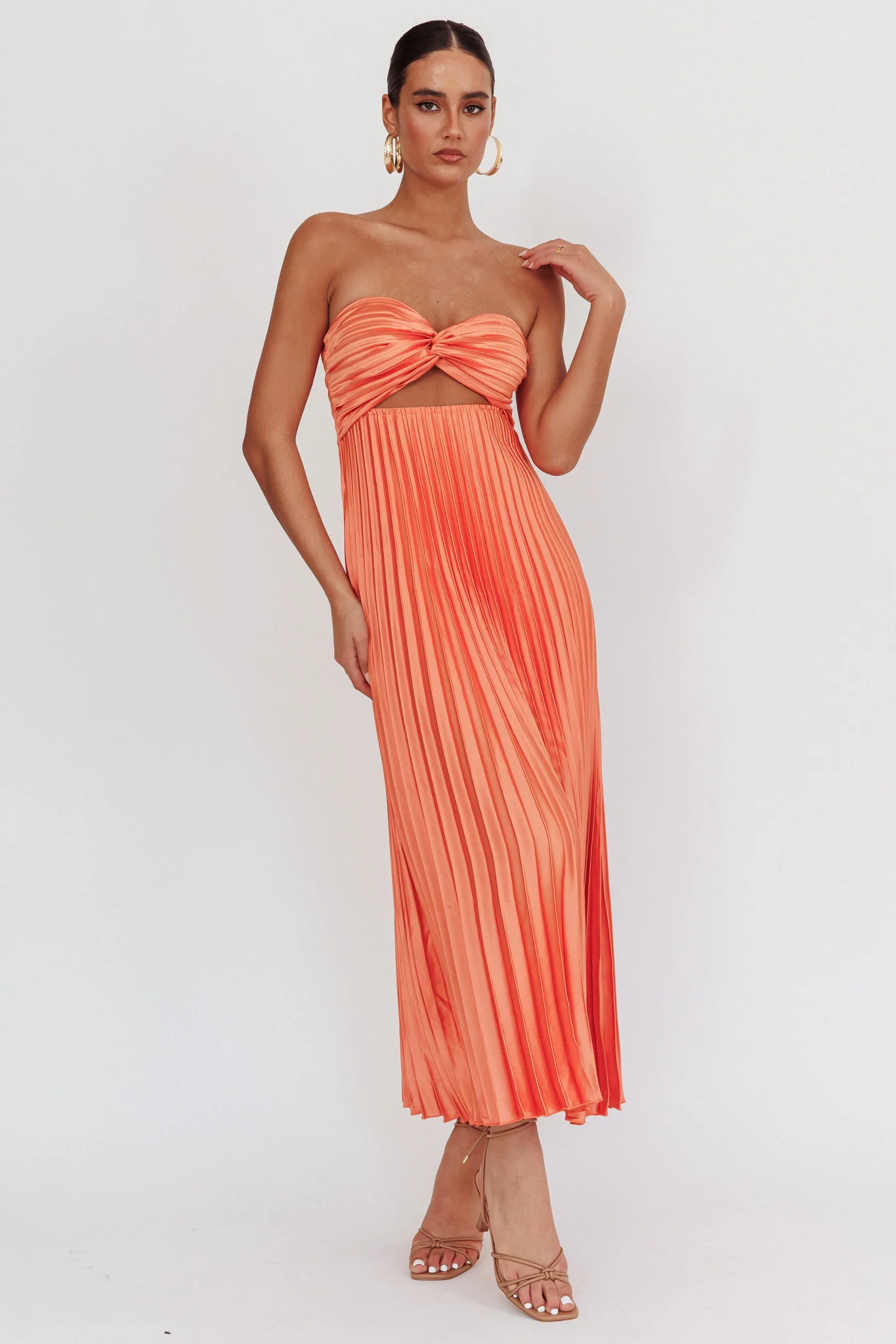 Wicked Games Strapless Pleated Maxi Dress Orange - Image 5