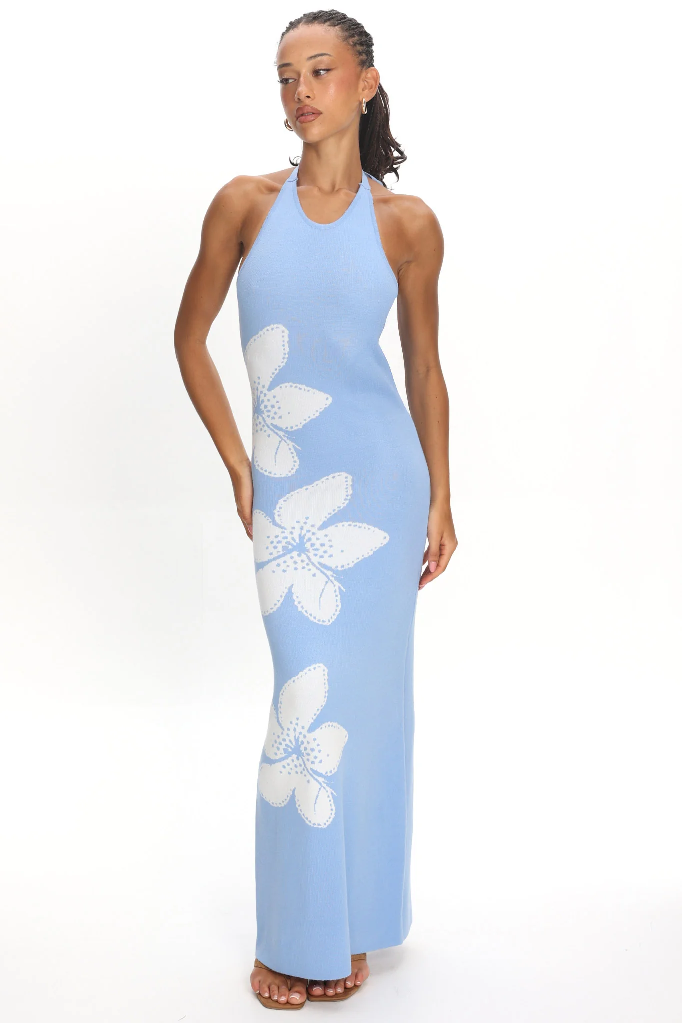 Wildflower Sun Halterneck Knit Dress Flower Blue - Image 5