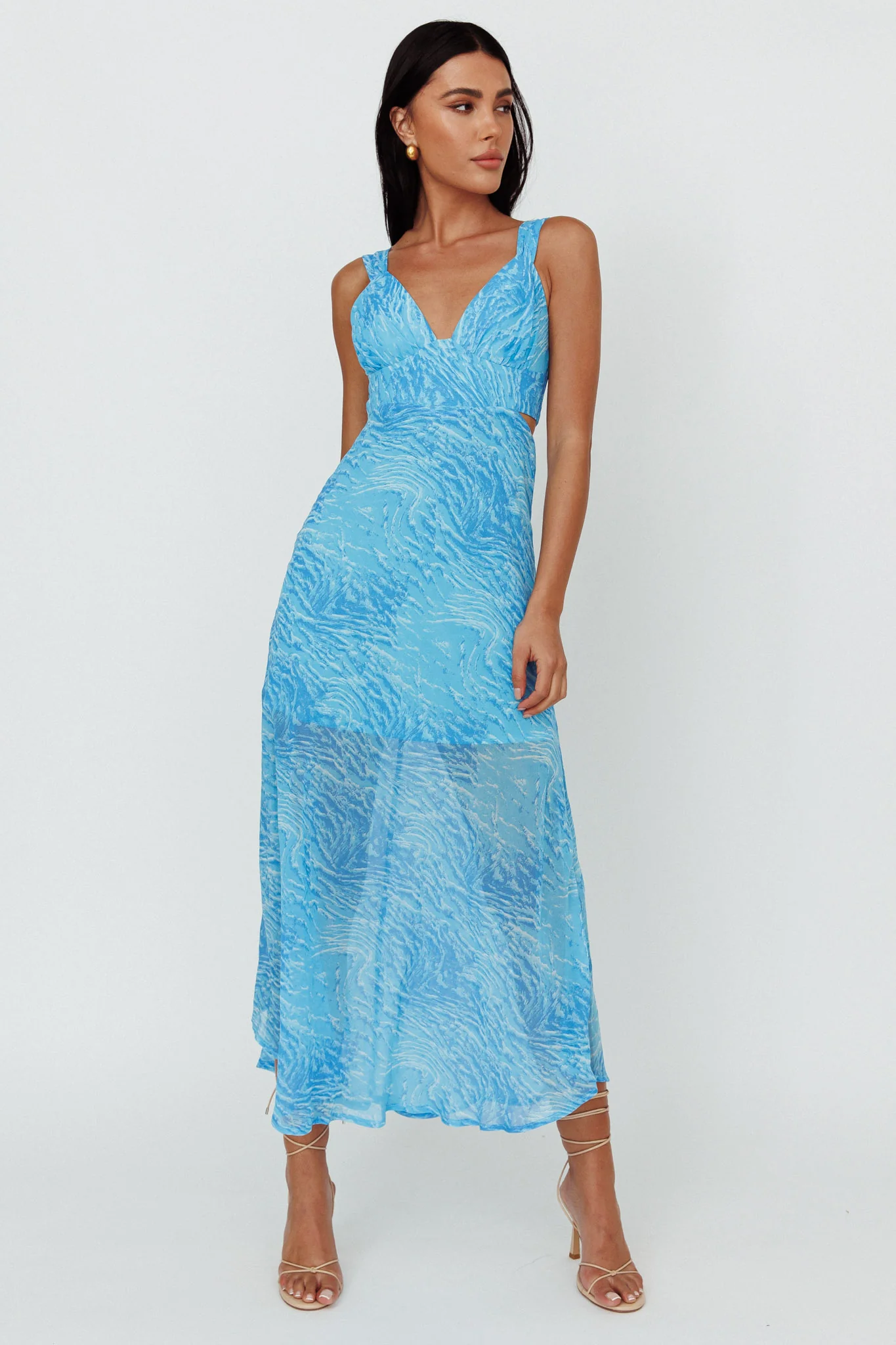 Willa Tie Back Midi Dress Print Blue - Image 3