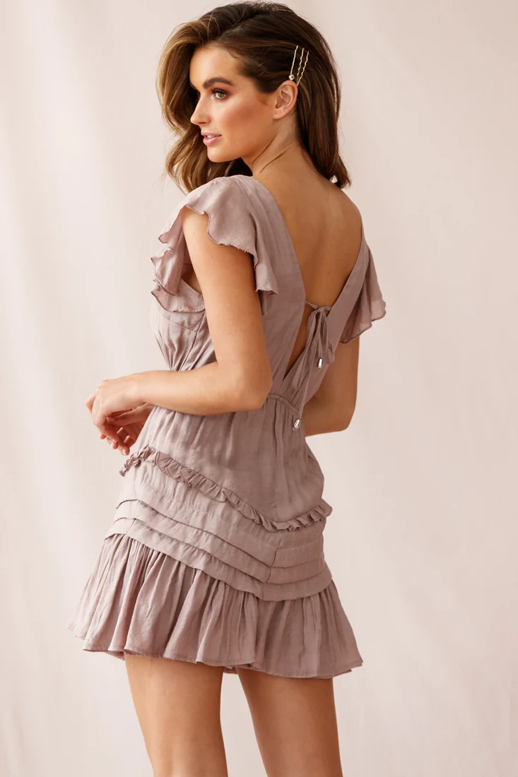 Willah Pintuck And Frill Detail Drawstring Dress Mocha - Image 3