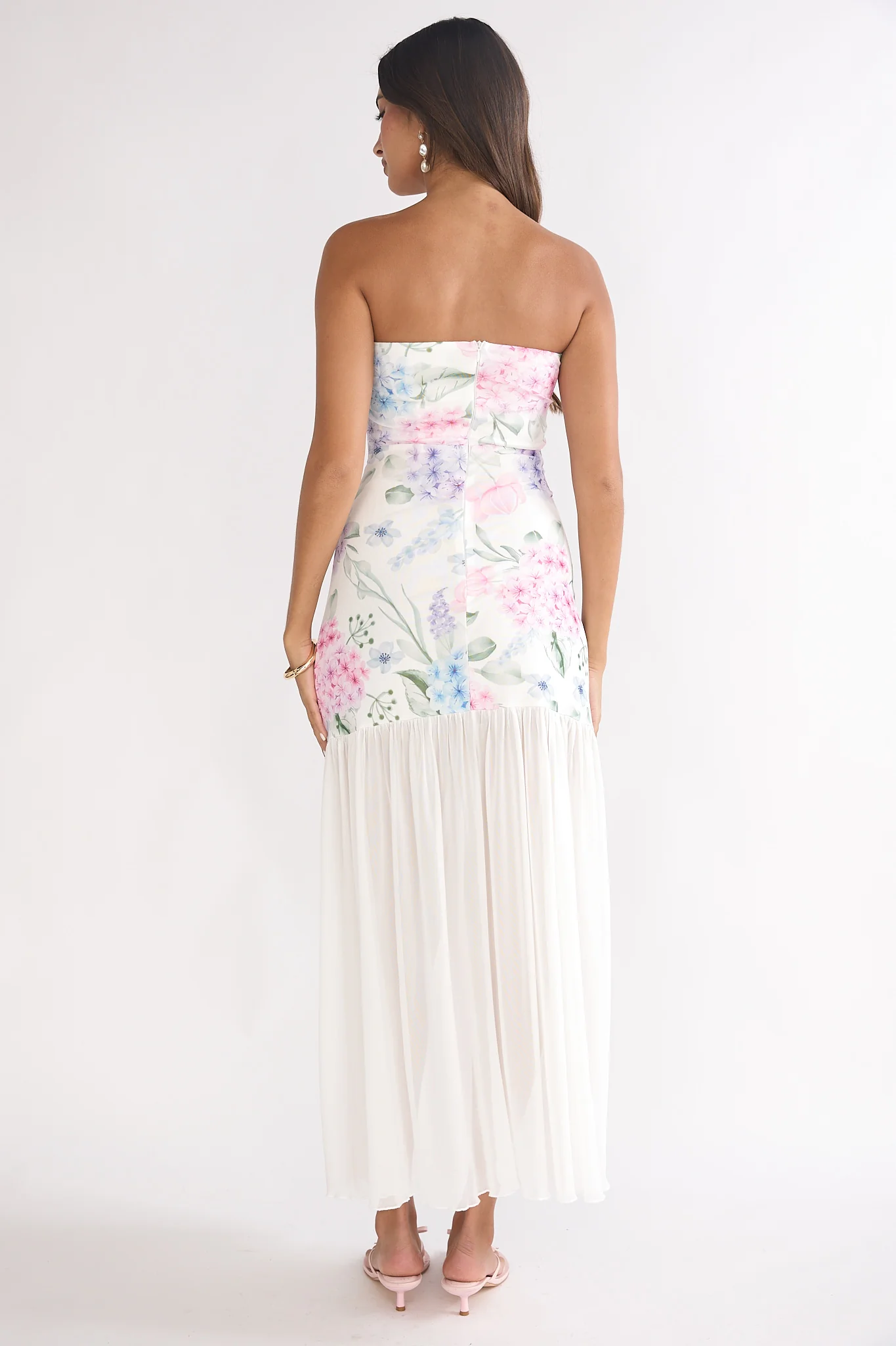Wilma Sheer Hem Strapless Maxi Dress Flowers Blue - Image 3