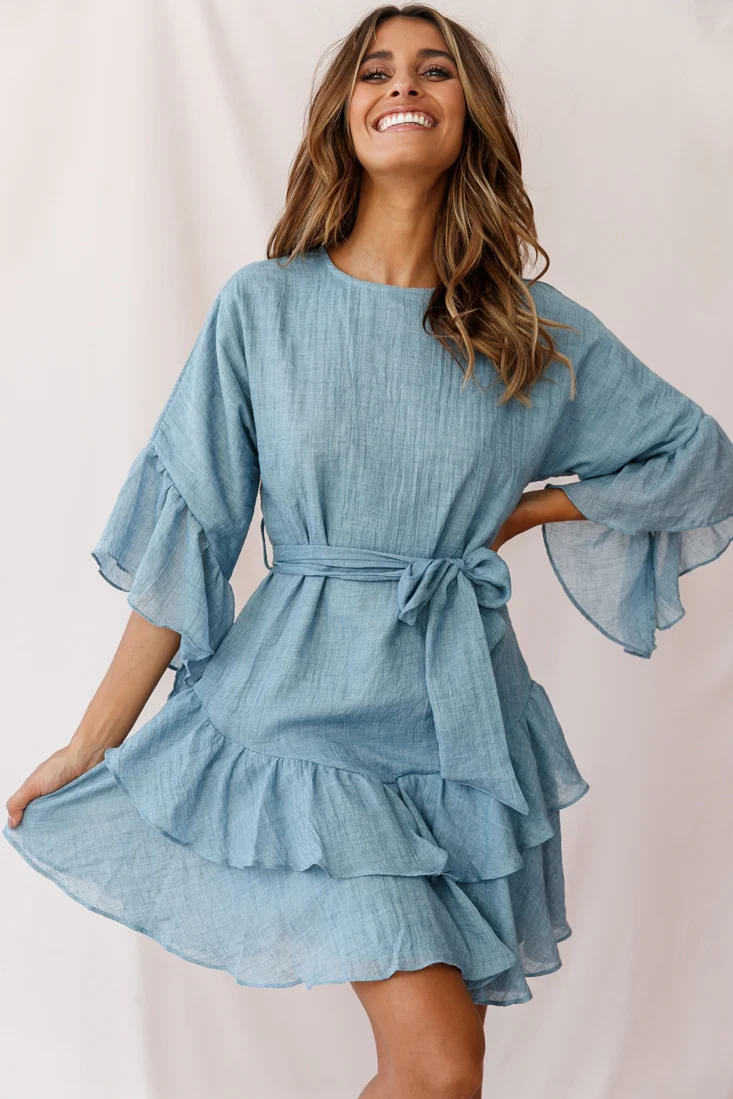 Wilshire Tiered Ruffle Hem Dress Denim Blue - Image 5