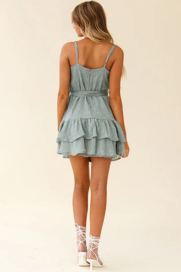 Wilshire Tiered Ruffle Hem Spaghetti Strap Dress Grey - Image 4