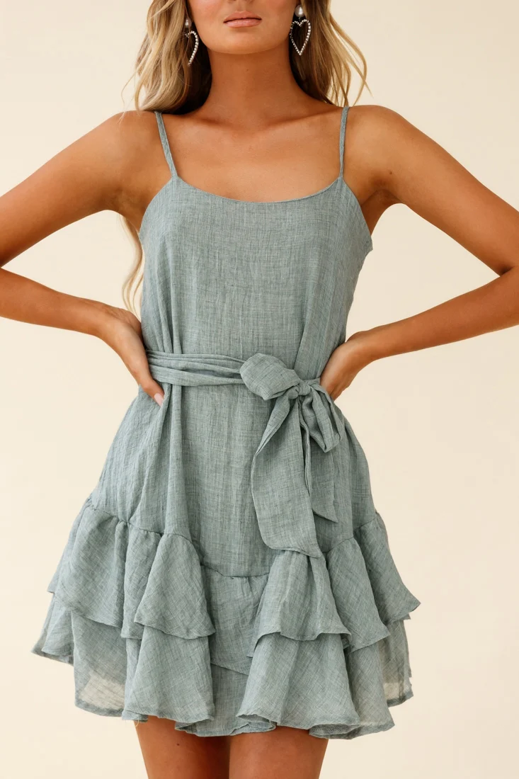 Wilshire Tiered Ruffle Hem Spaghetti Strap Dress Grey - Image 5