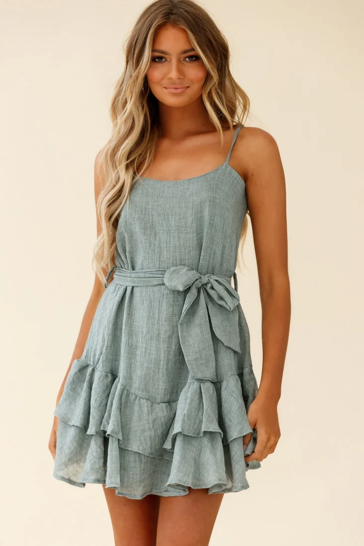 Wilshire Tiered Ruffle Hem Spaghetti Strap Dress Grey - Image 6