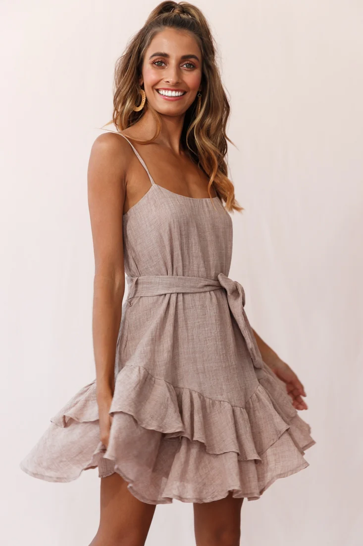 Wilshire Tiered Ruffle Hem Spaghetti Strap Dress Sandalwood - Image 6