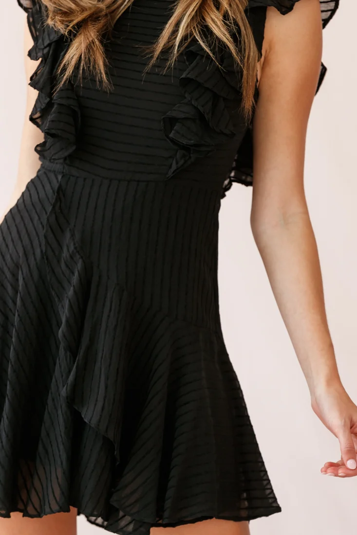 Wilton Ruffle Shoulder A-Line Dress Black - Image 4