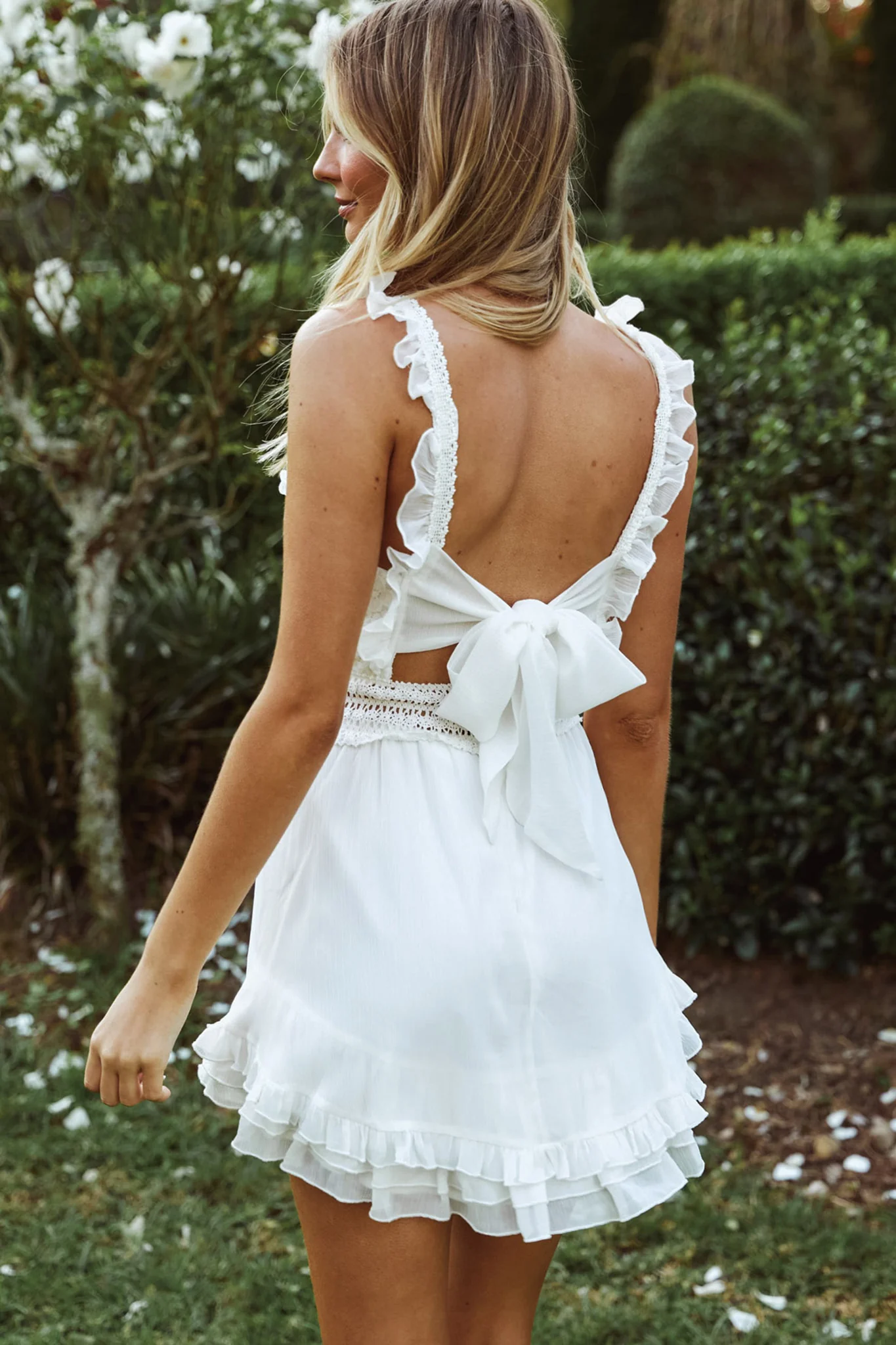 Winnie Lace Bodice Tie-Up Back Dress White - Image 2