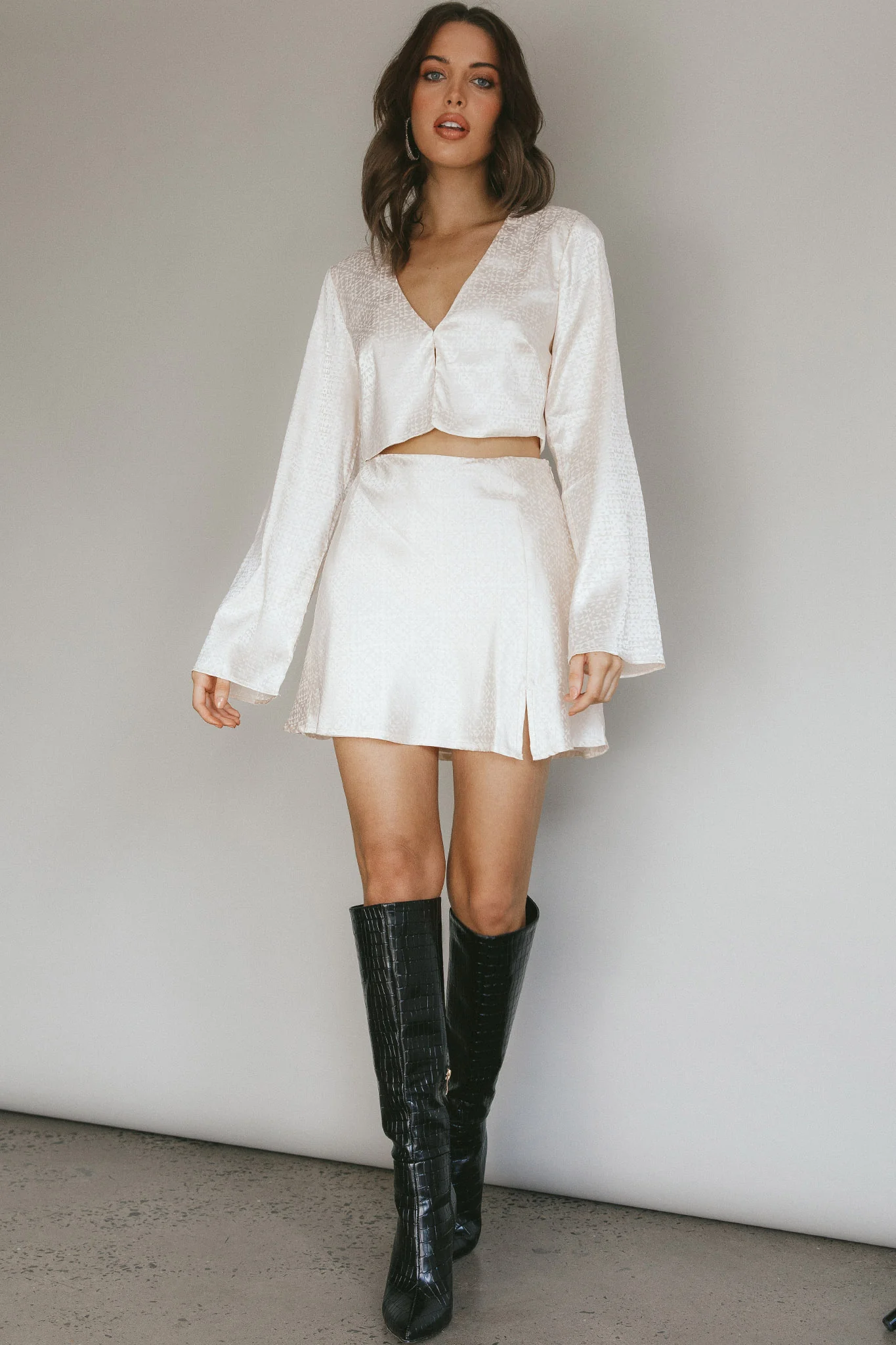 Winona Satin Jacquard Mini Skirt Cream - Image 3