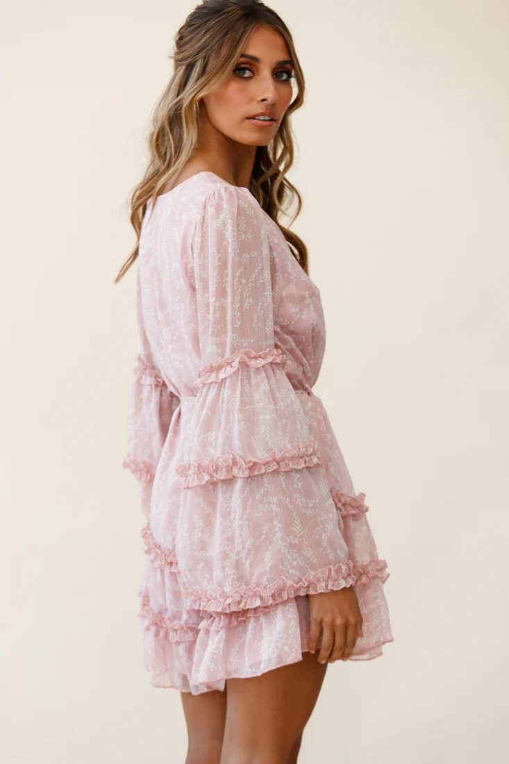 Winslet Long Sleeve Placket Bust Frill Detail Dress Floral Print Pink - Image 7