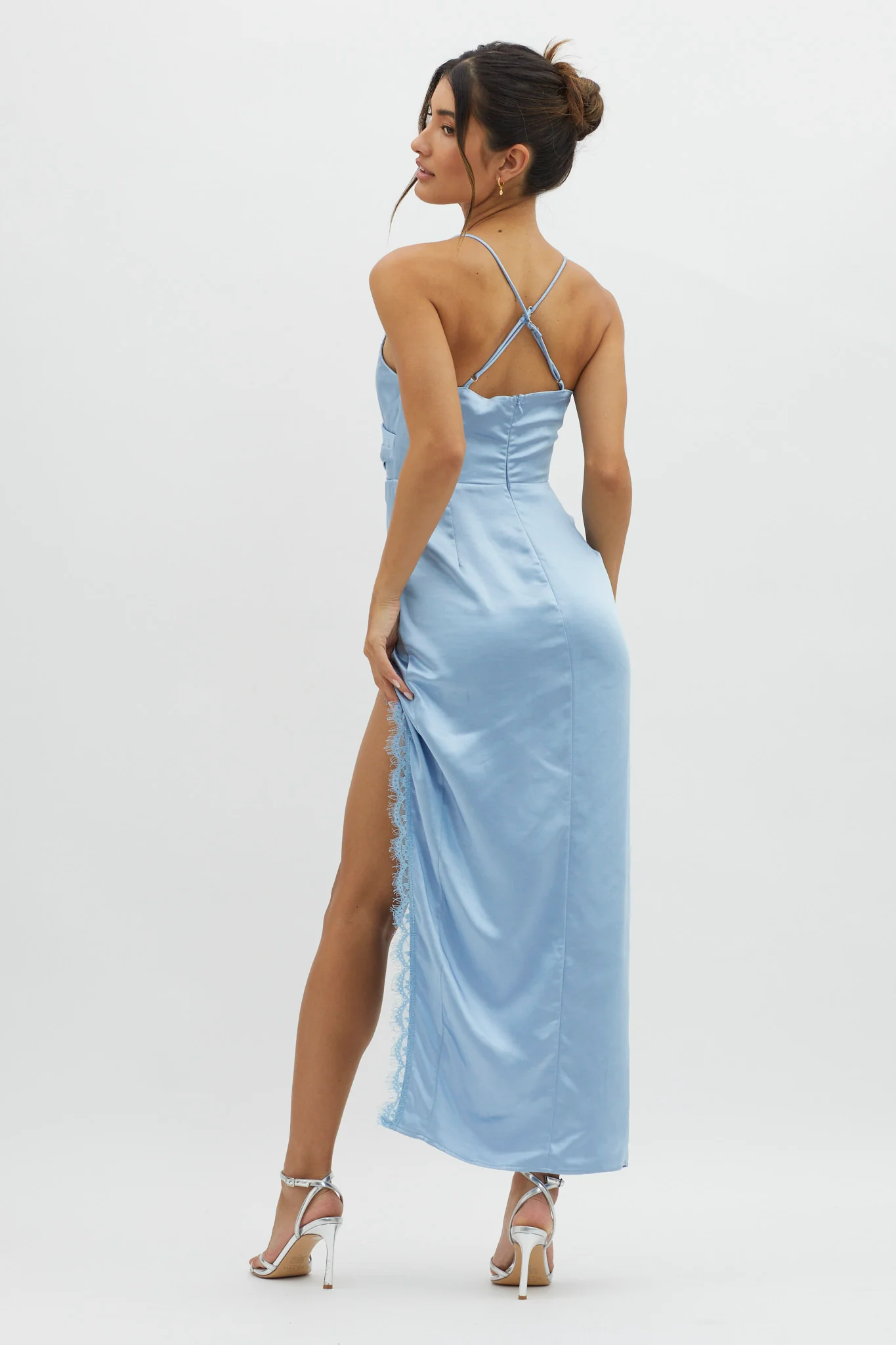 Winter Moon Lace Trim Midi Dress Blue - Image 2