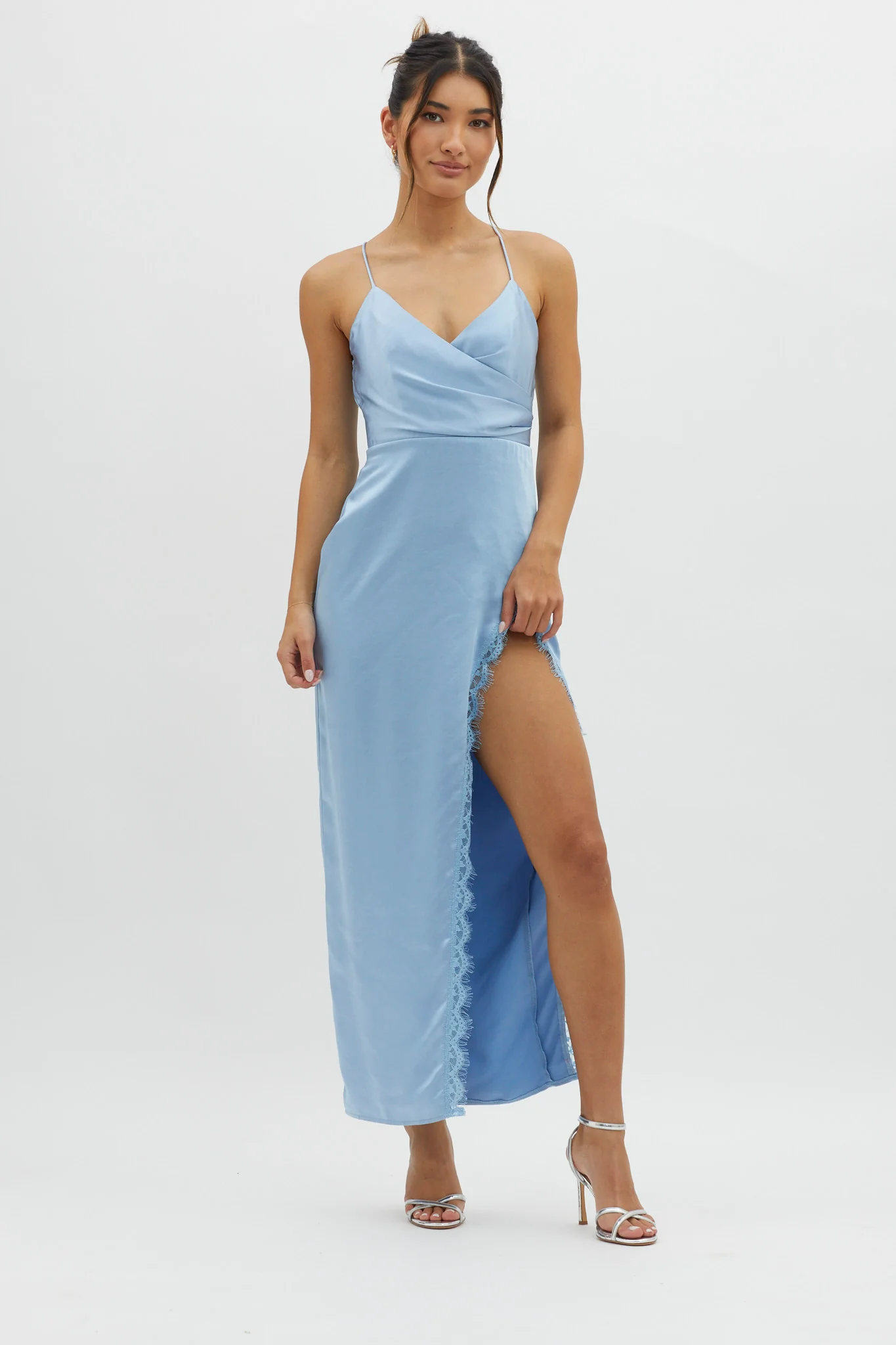 Winter Moon Lace Trim Midi Dress Blue - Image 3