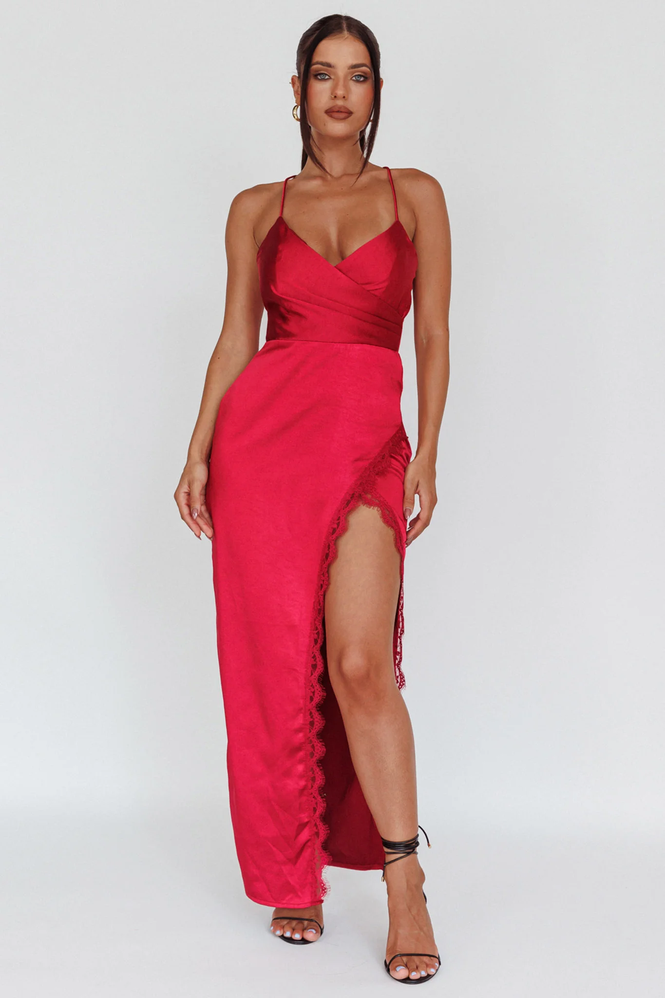 Winter Moon Lace Trim Midi Dress Wine - Image 3