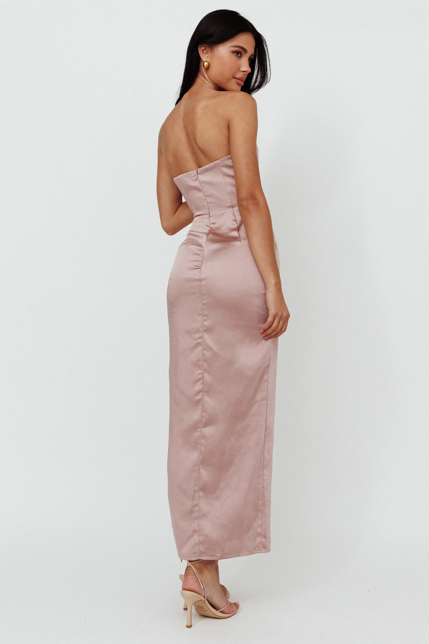 Winter Moon Strapless Lace Trim Midi Dress Dusty Pink - Image 2