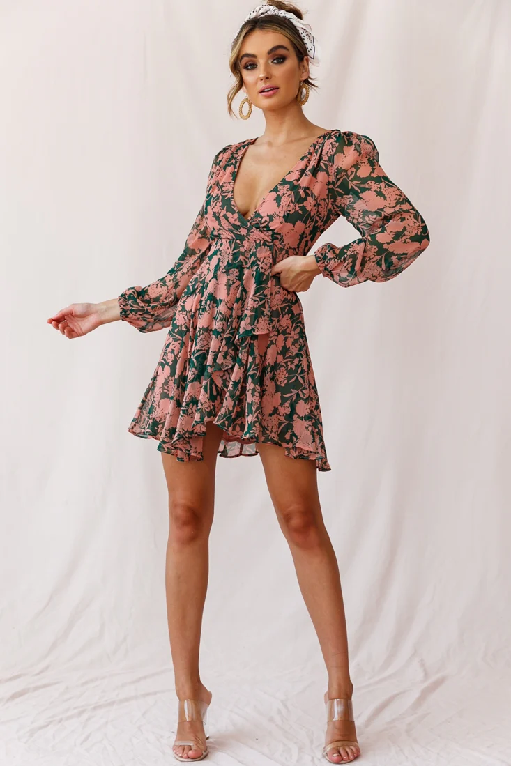 Wisteria Lane Long Sleeve Tea Dress Forest Green - Image 3