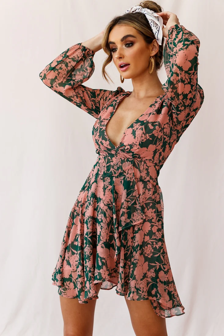 Wisteria Lane Long Sleeve Tea Dress Forest Green - Image 6