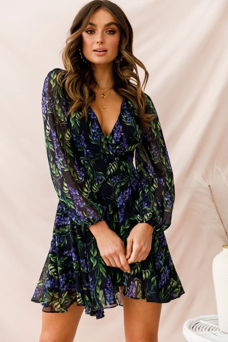 Wisteria Lane Long Sleeve Tea Dress Navy - Image 2