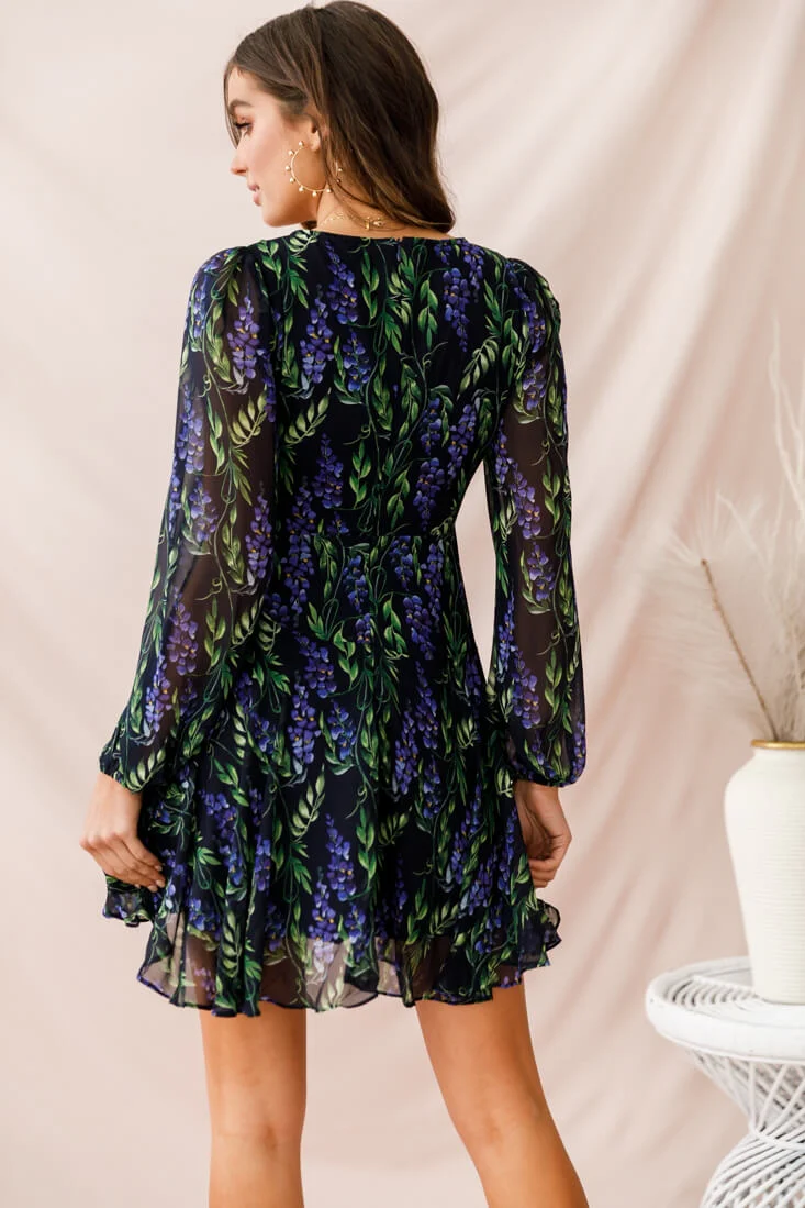 Wisteria Lane Long Sleeve Tea Dress Navy - Image 4