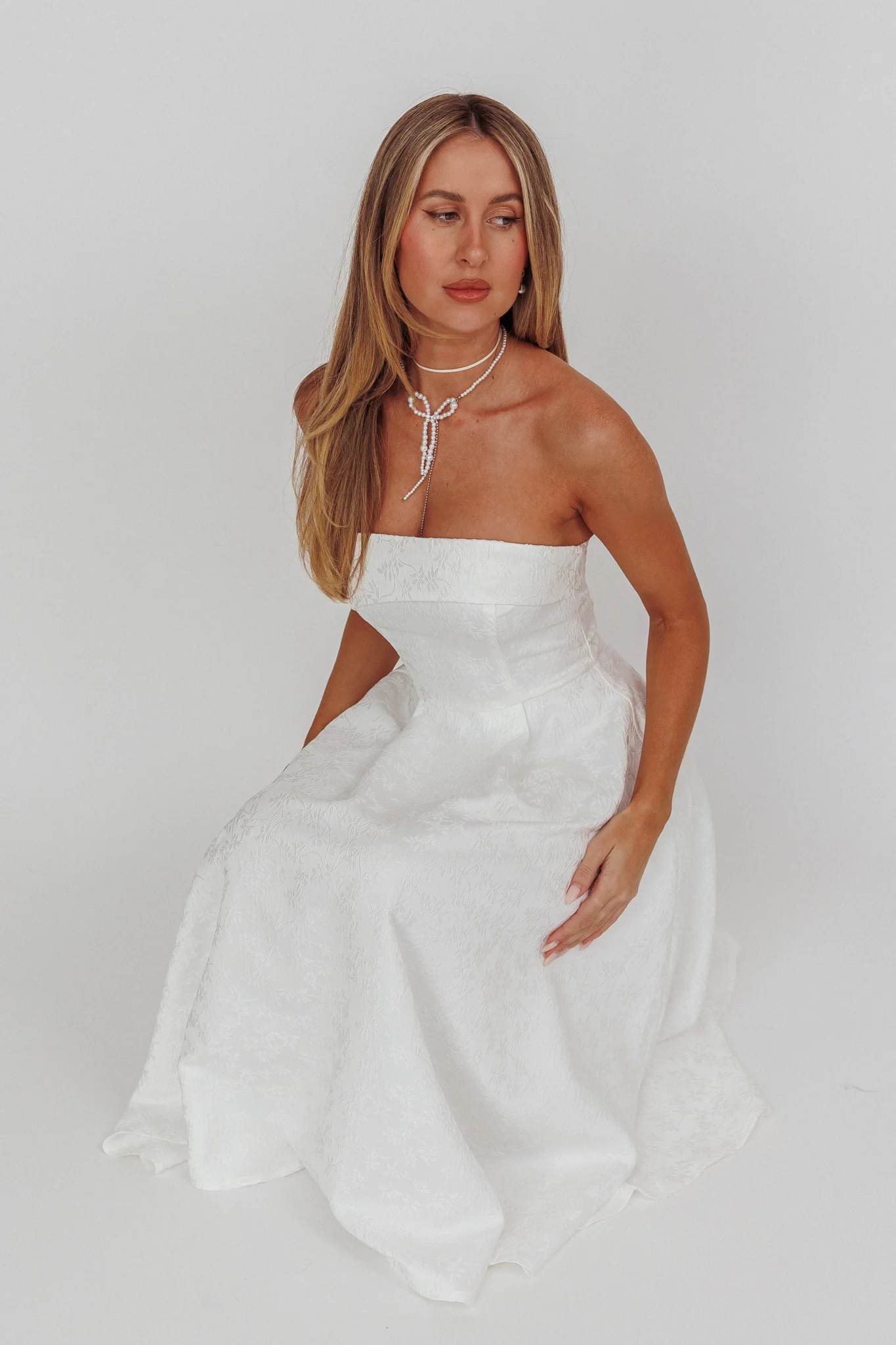 Worship Strapless A-Line Midi Dress White - Image 2