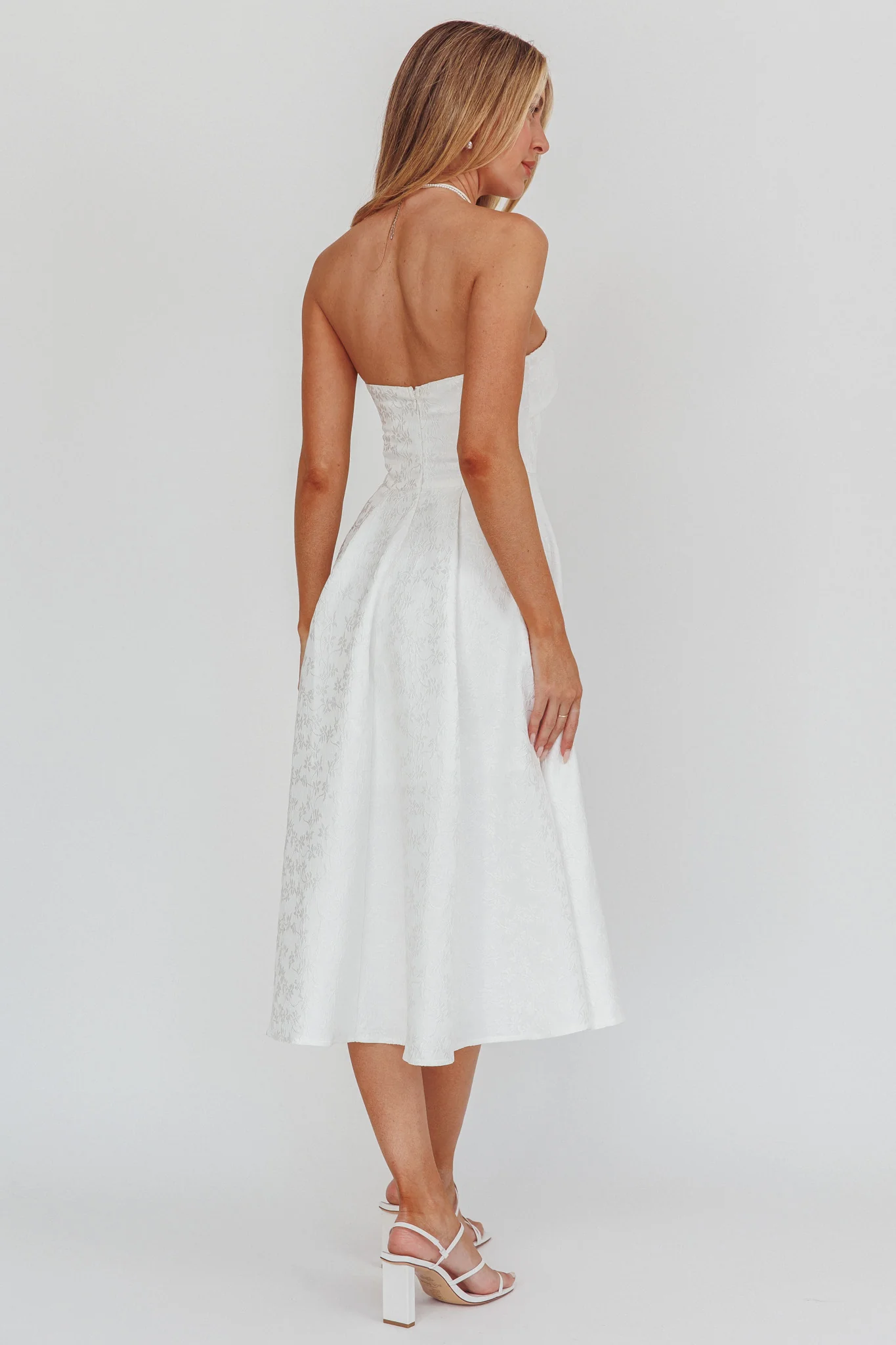 Worship Strapless A-Line Midi Dress White - Image 3