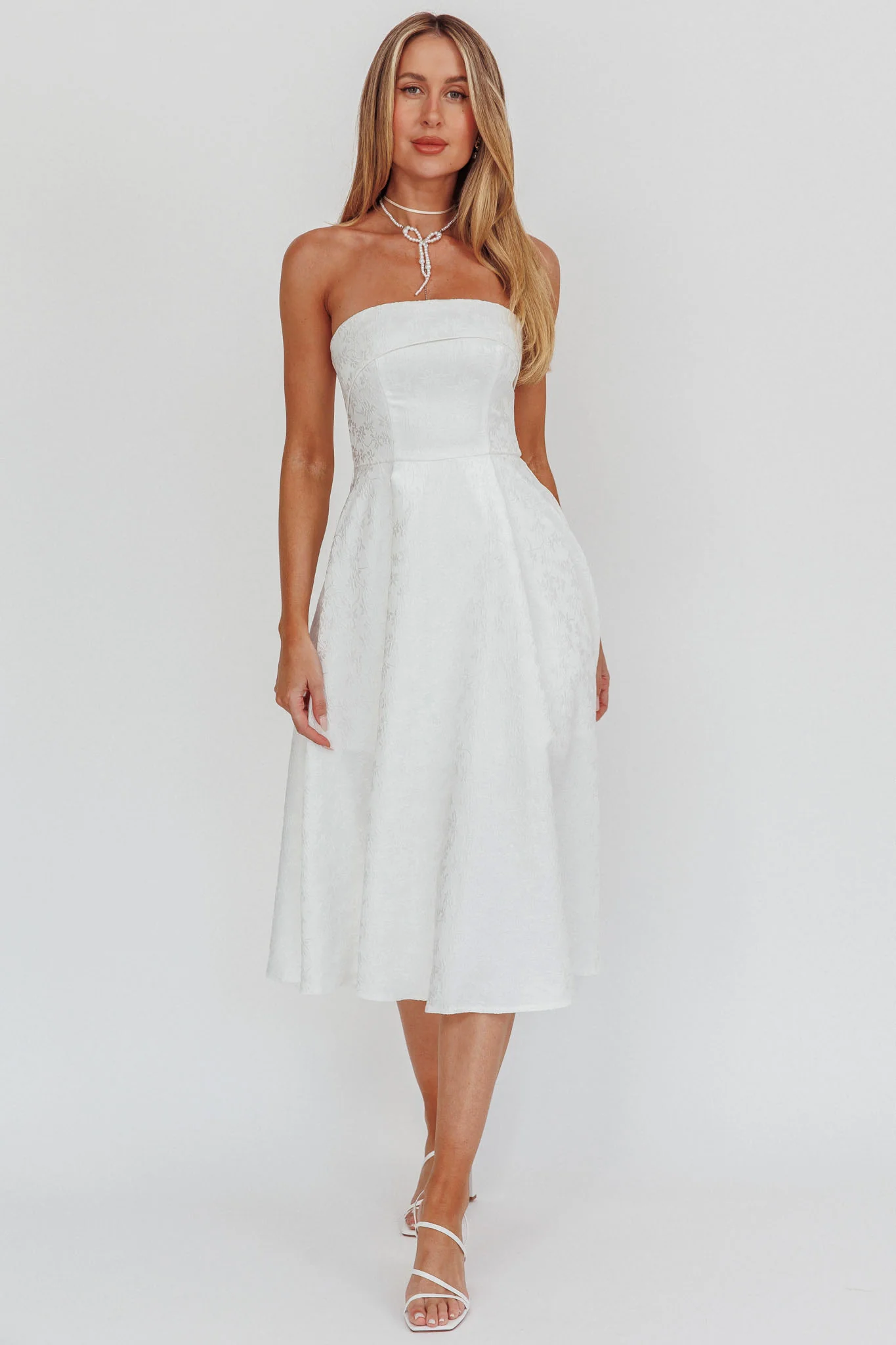 Worship Strapless A-Line Midi Dress White - Image 4