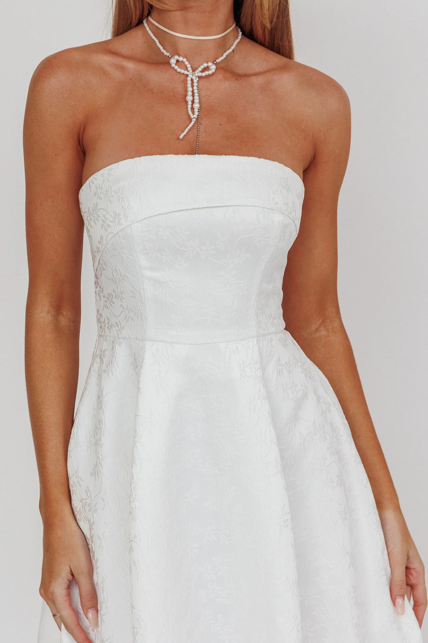 Worship Strapless A-Line Midi Dress White - Image 5