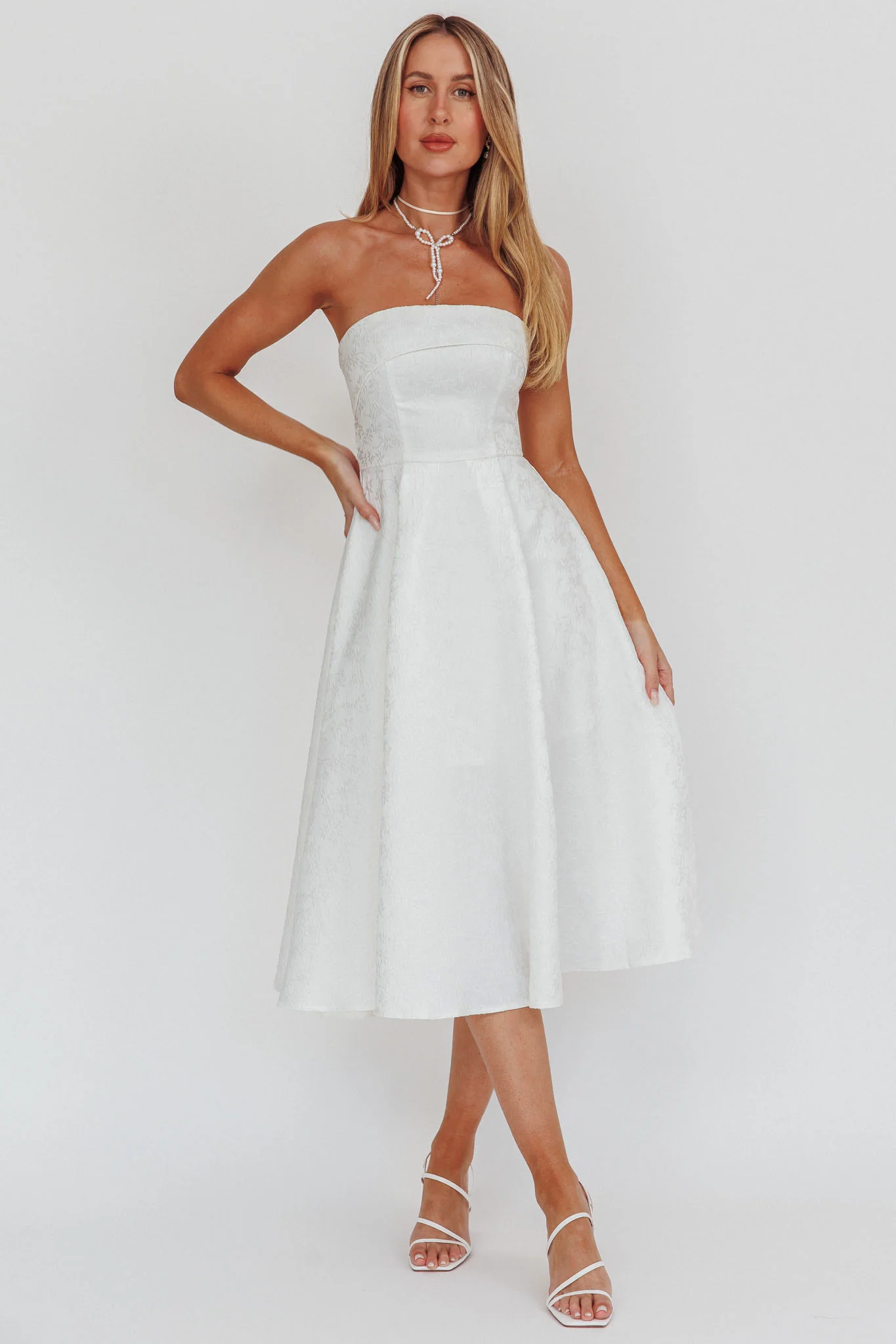 Worship Strapless A-Line Midi Dress White - Image 6