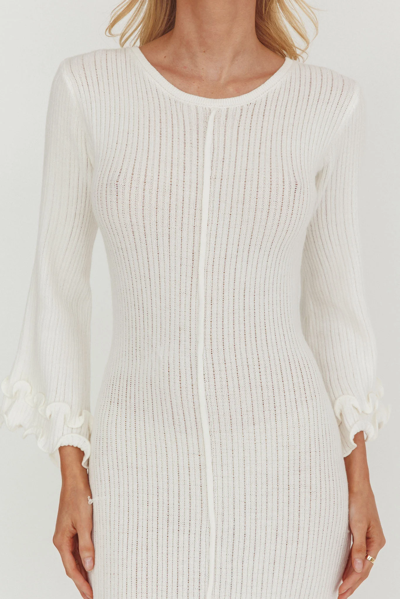 Wrenna Bell Sleeve Knit Maxi Dress White - Image 6