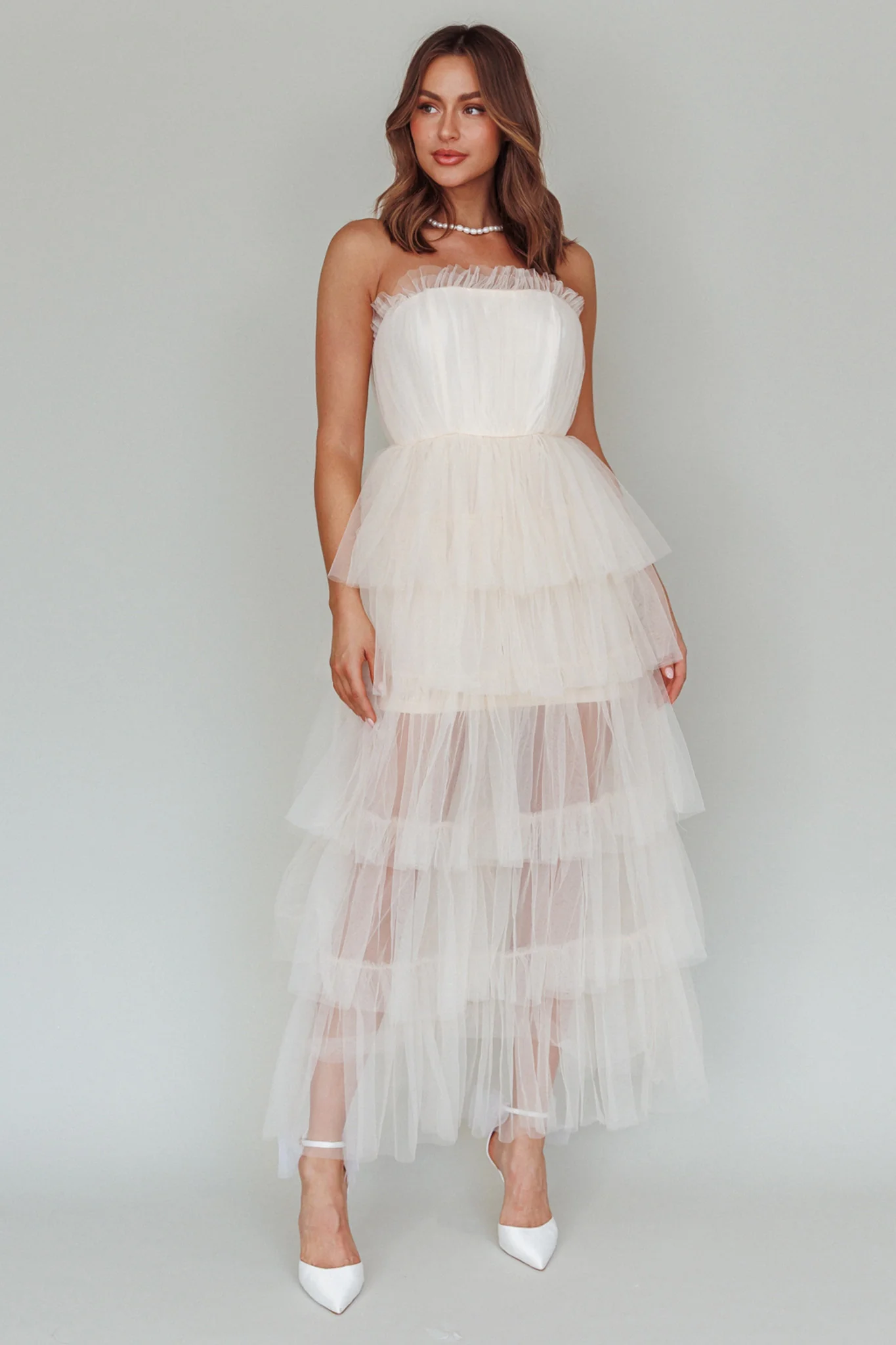 Written In The Stars Layered Tulle Maxi Dress Cream - Image 5