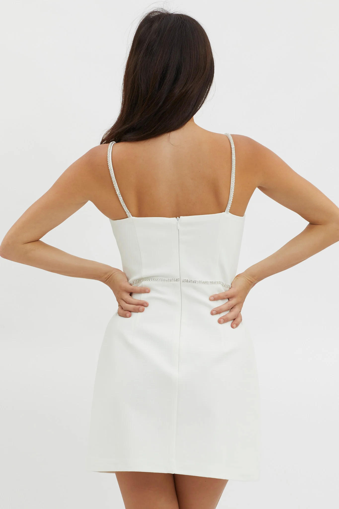 Xharia Diamante Trim Mini Dress Off White - Image 2